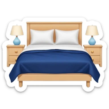 comfortable bed with a dark blue blanket and white pillow, multiple ZZZ symbols rising upward, nighttime vibe, flat design, soothing colors, transparent background sticker