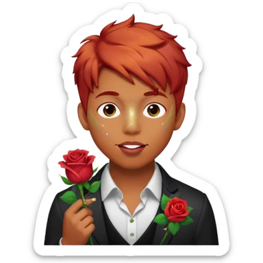 red glitter naughty-looking boy with a rose in his mouth sticker