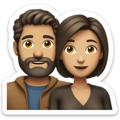 Dark haired white man with beard hugging beautiful woman with medium tan skin and short dark brown hair  sticker