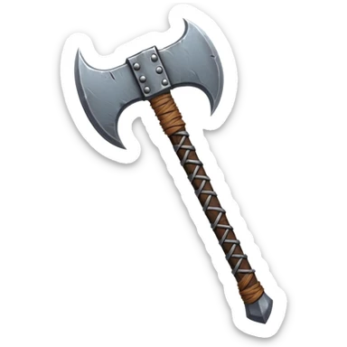savage barbarian axe object icon, spiked double blade, battle-worn metal, scratches, heavy fantasy weapon, 3D cartoon, mobile game icon style, centered, clean background, no text, no watermark sticker