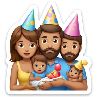 Homme brun barbu et femme brune avec deux enfant garçon 3 ans   et fille 6 mois   sticker