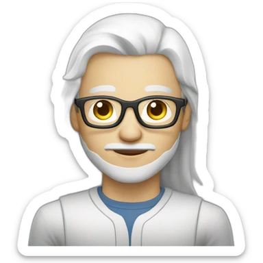 male engineer with white skin, long straight hair spreaded from middle, brown eyes, circular glasses sticker