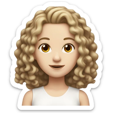 pale white girl with brown shoulder length ringlets hair.   sticker