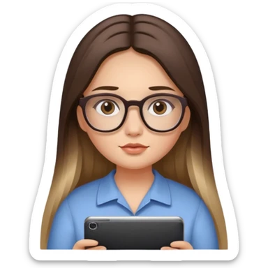 Chica de piel blanca con cabello liso largo con balayage, ojos cafe obcuro con lentes cuadrados, gordita, dando una terapia psicologica sticker