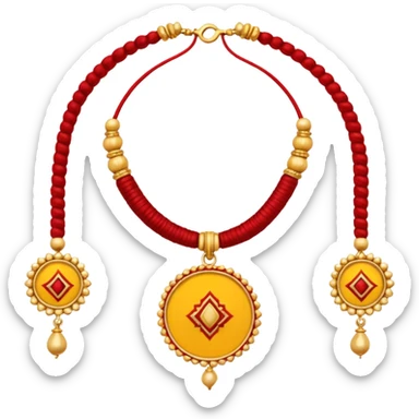 
Yellow thread necklace with two gold pendants, traditional Indian wedding thali sticker