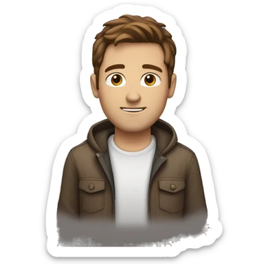 medium white male with brown hair, skinfade and brown eyes sticker