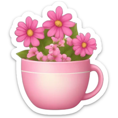 pink cup of tea with flowers sticker