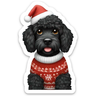 Black Miniature doodle with Christmas sweater and hat  sticker