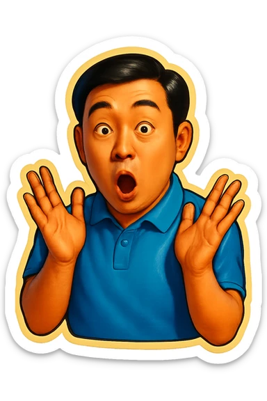 The same Japanese man looks at the viewer with a surprised look, and his hands are empty sticker