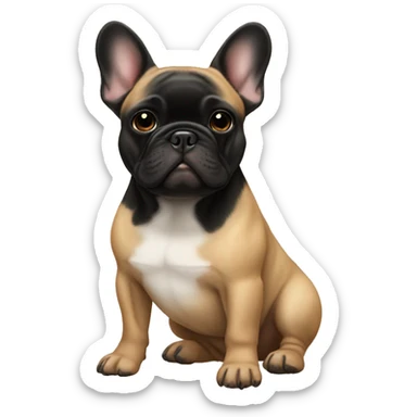 Tan French bulldog with black face sticker