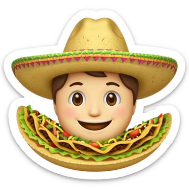 smile emoji with sombrero hat eating taco sticker