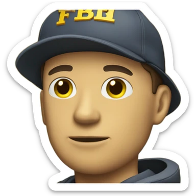 man with yellow "FBI" letters on his cap sticker