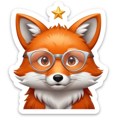 A sad fox with shimmering fur, a glowing tail, a silver star on its forehead, and round glasses, with a single tear rolling down its cheek. 🦊😢 sticker