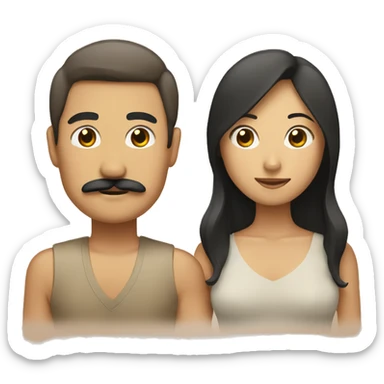 Tan male with mustache and Asian female sticker