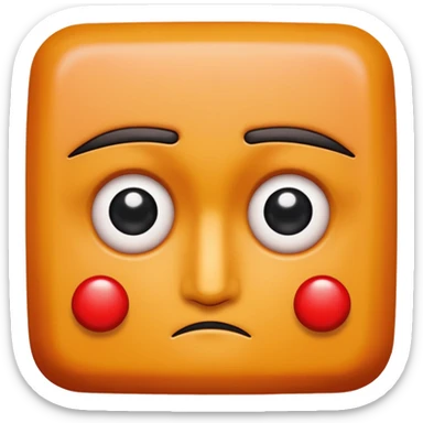 Una figura roja con cabeza cuadrada y cuerpo de rectángulos con cara con dos ojos negros como puntos y cejas preocupadas sin boca y que tenga como una especie de polvo café en la cabeza sticker