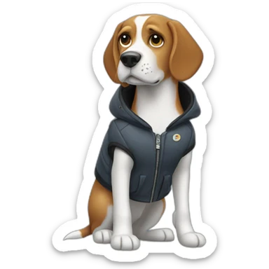 Beagle avec une veste sticker