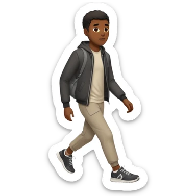 iOS emoji style - A black man with no bag or backpack. Dressed in casual clothes and wearing trainers. Walking quickly.  

 sticker