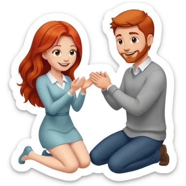 Парень делает предложение рыжей девушке на коленях  sticker