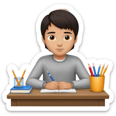Little nice boy straight a student dark hair tan skin sitting in desk sticker