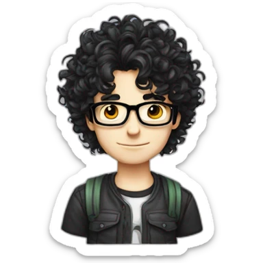 Nerd gamer geek emo boy curly long hair sticker