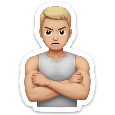 guy crossing arms holding neck angry sticker