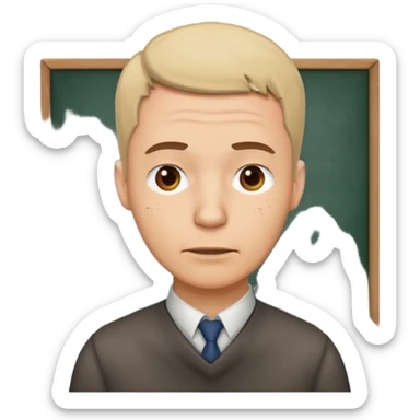 a man teacher, head is slanted, with an aching logo beside the neck sticker