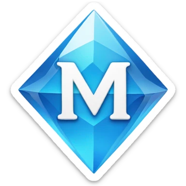 White letter m in a blue shaped diamond with white outline sticker