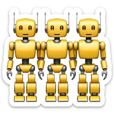 AI robots marching, yellow sticker