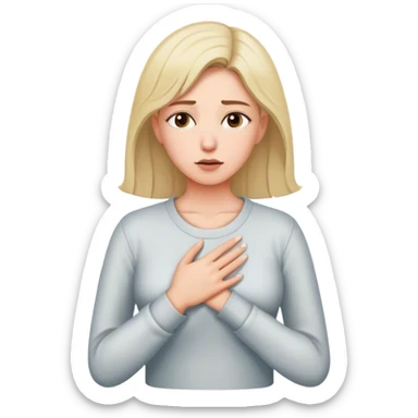 a woman in a crossroads places a hand on their chest, taking a deep breath before choosing the lighter path, symbolizing their decision to respond instead of react with peace. light sticker