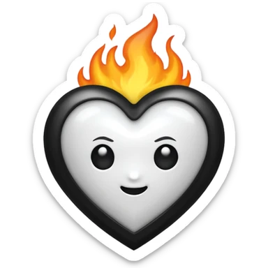 White heart with black flame covered on it sticker
