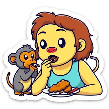 Girl vaping and smoking whilst eating chicken with baboon  sticker