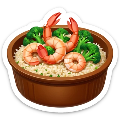 Chinese dish shrimp with broccoli and rice in Chinese container  sticker