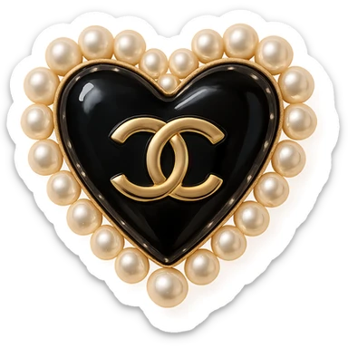  only the elegant heart with pearls and gold Chanel logo, glossy, pastel colors, realistic style, with no background. black pink,  sticker