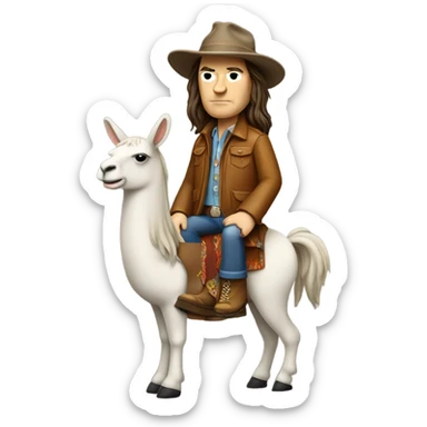 Neil young from the 70’s riding a llama sticker