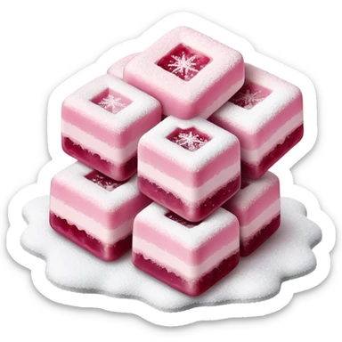 Cinematic Realistic Turkish Delight Dessert Emoji, featuring delicate, chewy confections dusted with powdered sugar rendered with vibrant textures and soft, inviting lighting. sticker