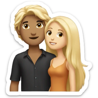 Pretty blonde girl kissing tan guy with long black hair sticker