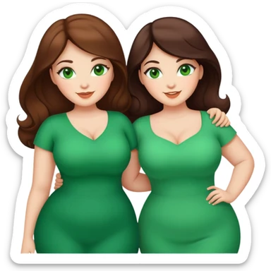 Happy curvy sisters, brunettes, green eyes sticker