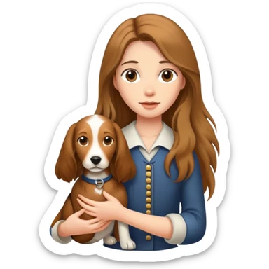 A long-haired girl holding a hound sticker