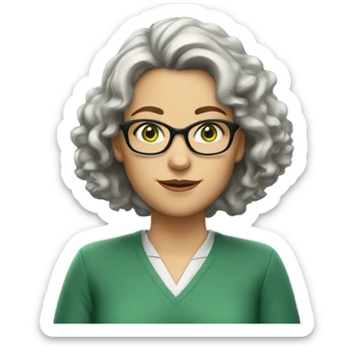 a female teacher with green eyes and grey,short and curly h sticker