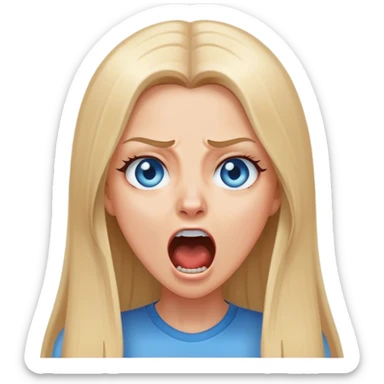 beautiful white girl with long straight blonde hair blue eyes screaming yelling upset sticker