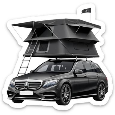 black Mercedes Benz car with roof tent sticker