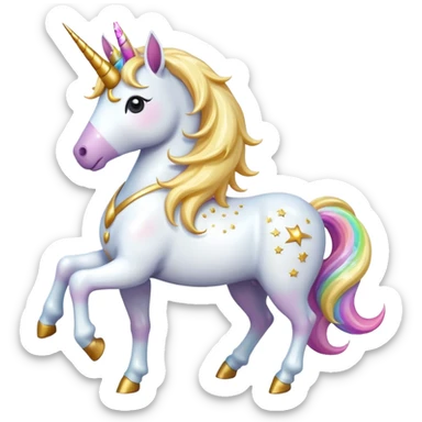 Create a single emoji of a Unicorn in full body, shown at a slight side angle in a natural, characteristic pose with a horn. Cute and stylized like an emoji, but clearly recognizable. No background.
 sticker
