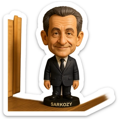 bobblehead style figures of Nicolas Sarkozy and Emmanuel Macron standing side by side sticker