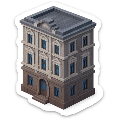 old Saint Petersburg building, classic architecture, ornate facade, gray and brown tones, isometric view sticker