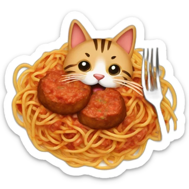 a-cat-who-eats-spaghetti-bolognese-with-meatballs-on-a-plate sticker