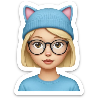 Blonde girl wearing cat  glasses and beanie sticker