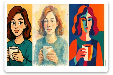 woman holding coffee, diverse styles 2 sticker