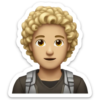 dark brown eyes, very very curly blonde short hair guy, serious face, light skin sticker