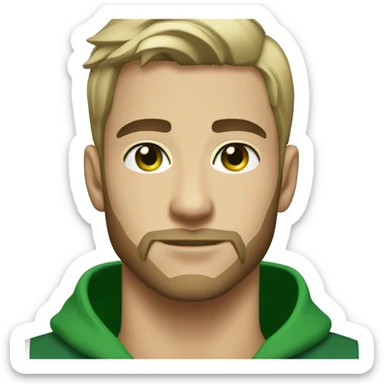 Man 21 years old, with trimmed beard, green eyes, short dark to blonde hair, athletic sticker