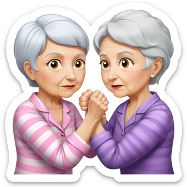 Two old ladies in pajamas arm wrestling sticker